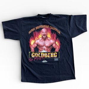 VTG 1998 WCW Goldberg on Fire Heavyweight Champion Black Tee Novelteez Tag L